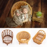 Vintage Rattan Chair For Newborn Photography Props Studio Infant Mini Bamboo Woven Small Bed And Baskets Photoshoot Accessories