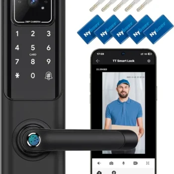 WiFi Video Smart Door Lock: Fingerprint Door Lock with Camera,Keyless Entry with Handle,Electronic Digital Door Lock with Keypad