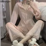 Velvet Pajama Sets Women Sweet Lace Aesthetic Chic Sleepwear Retro French Style Elegant Feminine Autumn Winter Cozy Home Pajamas