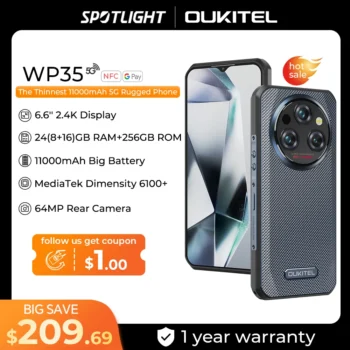 Oukitel WP35 5G Rugged Smartphone 11000 mAh 24GB+256GB Mobile Phone Android 14 64 MP NFC Cell Phone