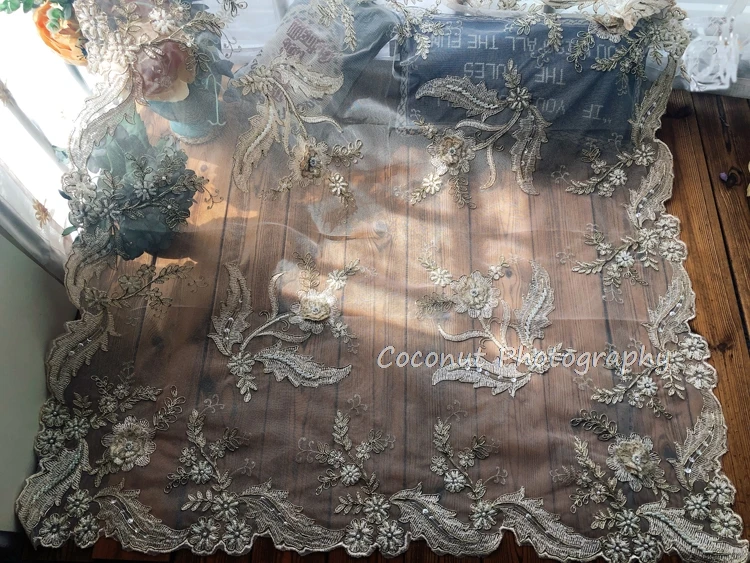 Coconut Newborn photography props European lace hand-nailed beaded background cloth blanket