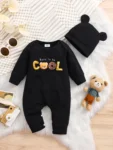 Autumn Newborn Baby Boys Romper with Hat ‘’Born to be COOL‘’ Cartoon Bear Print Cotton Long Sleeve Infant Jumpsuit Clothes