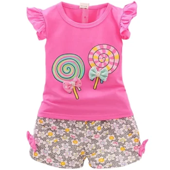 New Summer Baby Girl Clothes Sets Lollipop Print Sleeveless T-shirts and Shorts 2pcs Newborn Infant Girls Clothing Suits Outfits