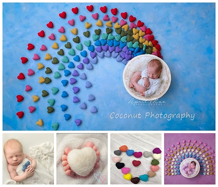 Coconut Newborn photography Props Heart wool Felthandmade DIY bebe photography accessories crafts materials