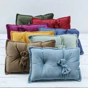 Velvet Baby Pillows Newborn Photography Props Bowknot Hairband and Modeling Cushion Mat Sets Infant Photoshoot Accessories