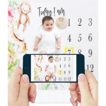 Ylsteed Newborn Photography Props Cute Cat Animal Printed Baby Milestone Blanket Newborn Montly Growing Photo Shooting Backdrop