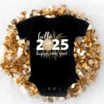 Hello 2025 Happy New Year Print Baby Bodysuit New Year Party Newborn Outfit Infant Short Sleeve Jumpsuit Holiday Toddler Clothes