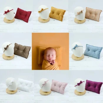 Velvet Pillow Baby Photography Props Bow Tie Headdress and Modeling Cushion Mat Sets Sutdio Newborn Photoshoot Accessories Decor