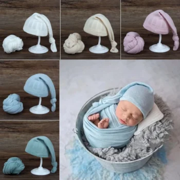 Baby Wrap Newborn Photography Props Blanket Stretchable Swaddling Photography Hat Babies Photo Shoot Accessories